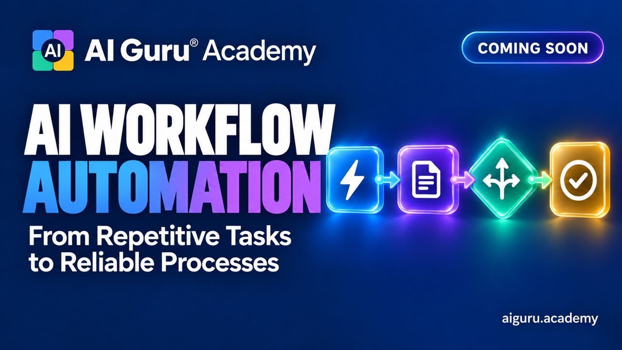 AI Guru Academy upcoming course: AI Workflow Automation: From Repetitive Tasks to Reliable Processes.